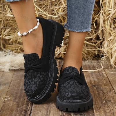 Fashion Large Size Women's Loafers Autumn Winter Fashion Leopard Leather Shoes Comfortable Height Increase Outdoor Non Slip Casual Shoes