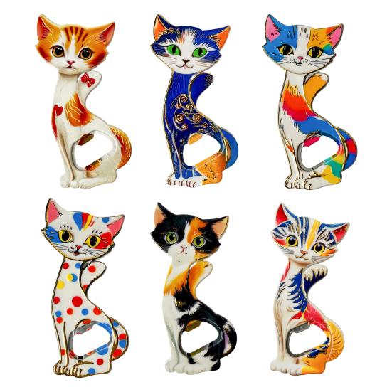 Handheld Bottle Opener Cat Fridge Magnet, Vintage Cartoon Kitten Decorative Opening Tool Magnetic for Home Bars and Kitchen Office Magnet