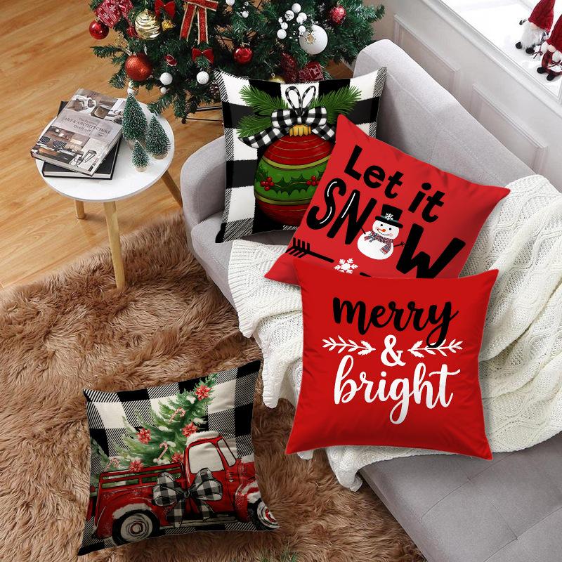 Christmas Pillow Case Decoration Plaid Car Christmas Tree Element Sofa Atmosphere Decorative Waist Cushion