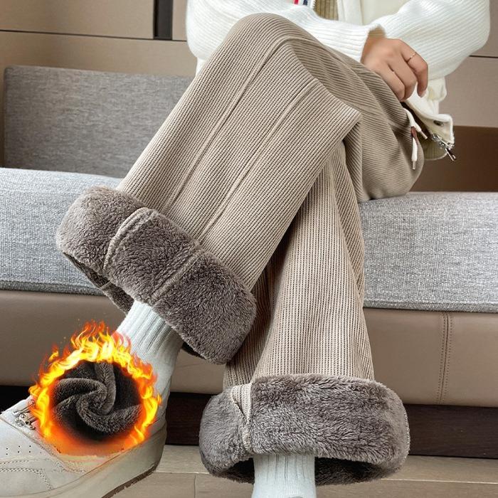 

Флисовые брюки-кюлоты из шенилла больших размеров для женщин с фигурой «груша», зимние теплые прямые хлопковые брюки из искусственной шерпы 2XL