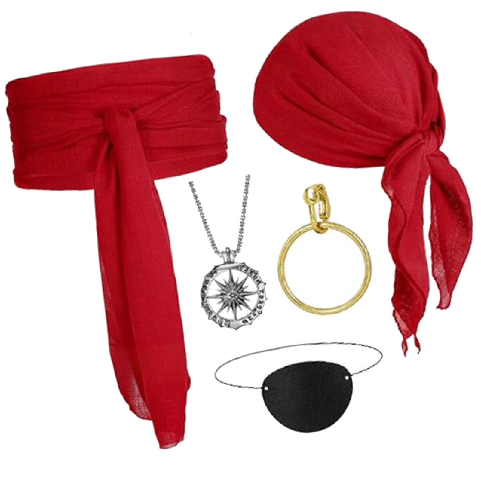 Pirate Costume Accessories Set Pirate Head Scarf,Sash Earrings Eye Patches Halloween Medieval Renaissances Costumes 1
