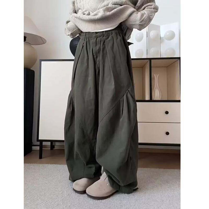 Fat Brother Men's Wide Leg Retro Pleated Pants: Elastic Waist, Loose Fit, Floor-Length, Hong Kong Style for Spring & Autumn