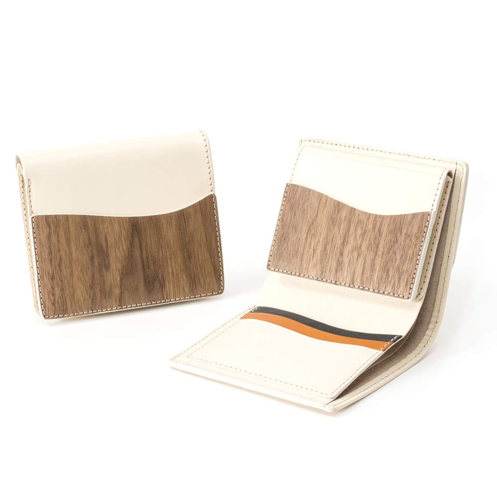 

VARCO REAL WOOD Standard Wallet, Bifold Wallet for Men and Women, Genuine Leather, Made in Japan, Ivory