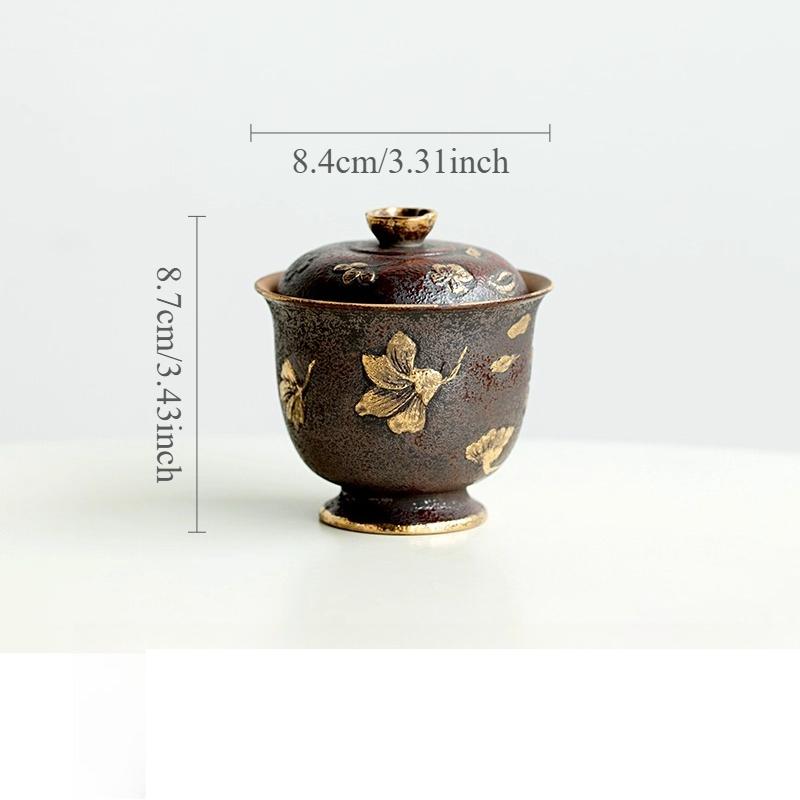 

120ml Coarse Pottery Chinese Style Covered Bowl San Cai Gai Bowl High End Ceramic Tea Bowls for Household Use Teaset Accessories