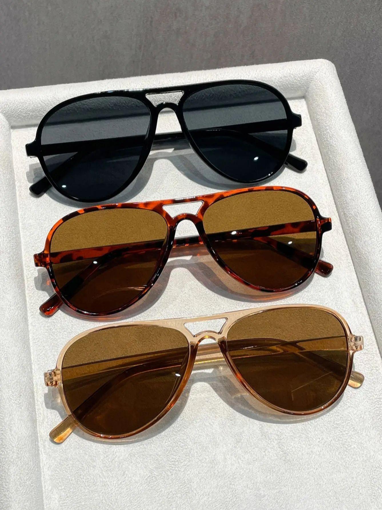 3PCS Classic Pilot Sunglasses Double Bridge Fashionable Versatile Trendy Style Sun Shades Outdoor Casual Party Eyewear