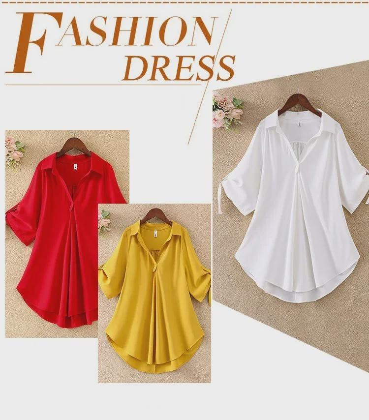 2022 Summer Women Chiffon Shirt Loose Fit Mid Length Slim Waist Design
