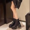 Black Martin boots women's new autumn and winter velvet boots lace-up thick-soled handsome locomotive short boots