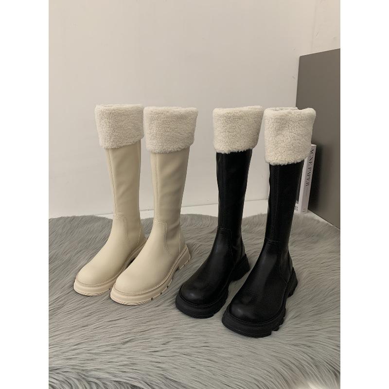 Thick-soled snow boots white fluffy shoes children's new 2025 popular velvet cotton boots long boots knight martin boots
