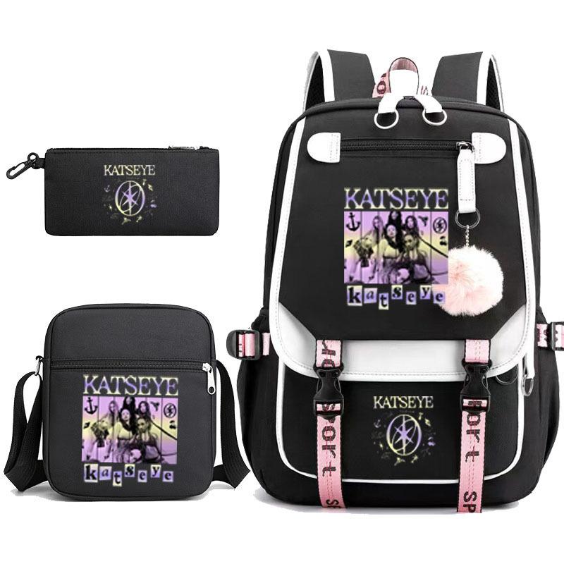 Set Zaino Katseye Stile Coreano Leggero Grande Capacità Borsa Scolastica Casual per Studenti Set da 3 Pezzi