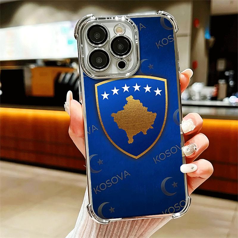 Kosovo Passport Flag Soft Phone Case For iPhone 15 16 17 Air 14 Pro Max 16E Plus 13 12 Mini Plating Anti-Fall Fundas