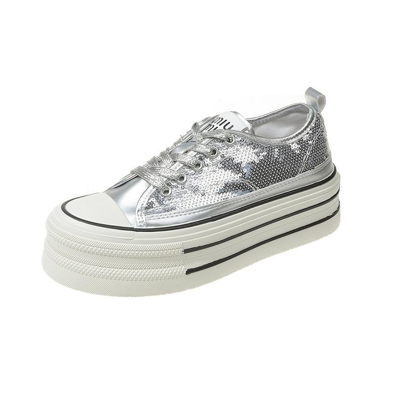 Special platform sequined espadrilles women's 2025 summer new versatile casual board shoes small height increase white shoes