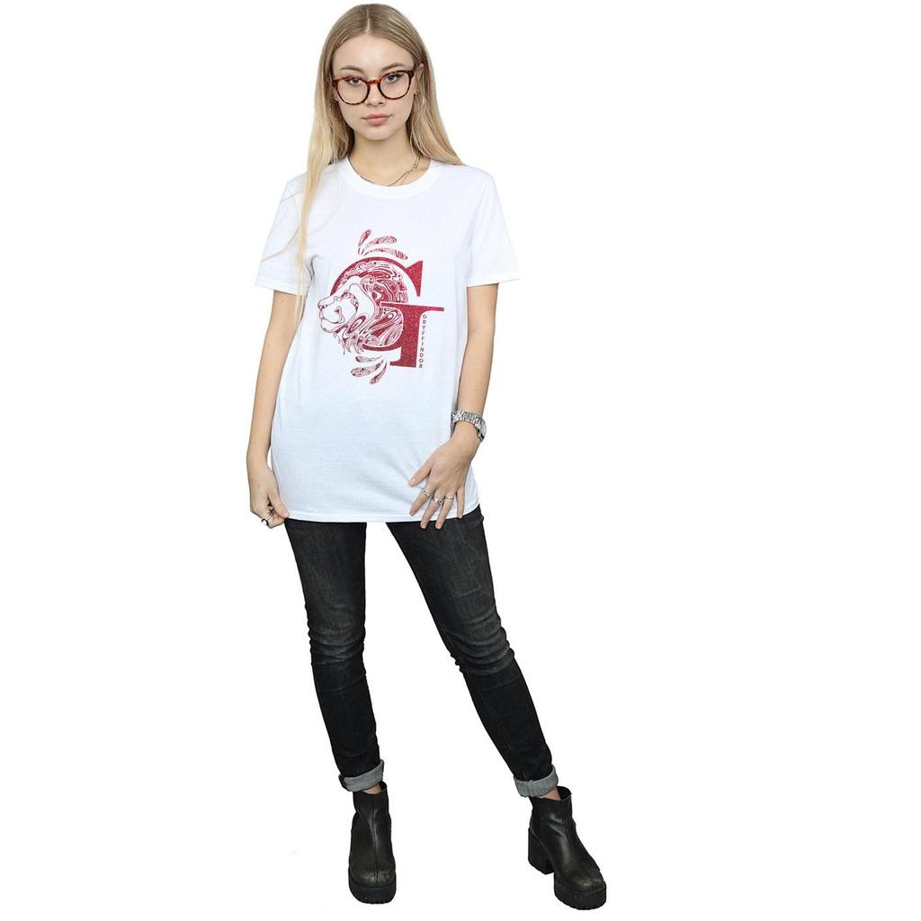 Harry Potter Womens/Ladies Gryffindor Glitter Cotton Boyfriend T-Shirt
