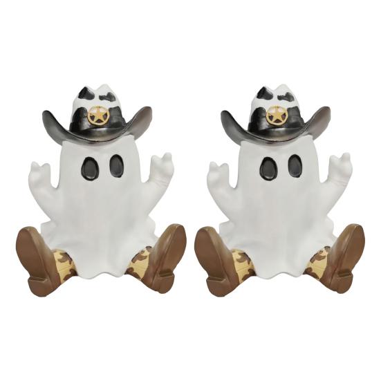 Halloween Cowboy Ghost Figurine Resin Ghost Wearing Cowboy Hat Boots Tabletop Ghost Statue for Home Party Centerpiece Indoor Outdoor