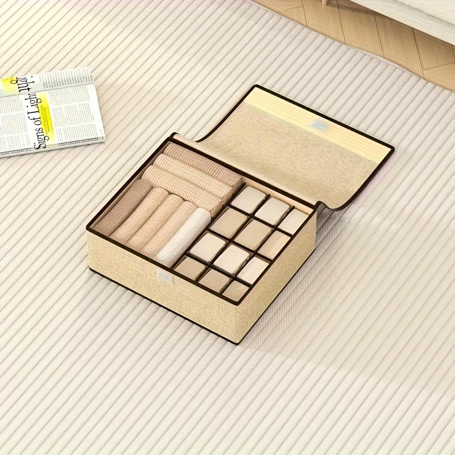 2-in-1 Foldable Fabric Storage Box with Lid, 13/17 Compartments, Beige/Grey Drawer Organizer for Bras, Socks, Ties, Space-Saving Closet Organizer