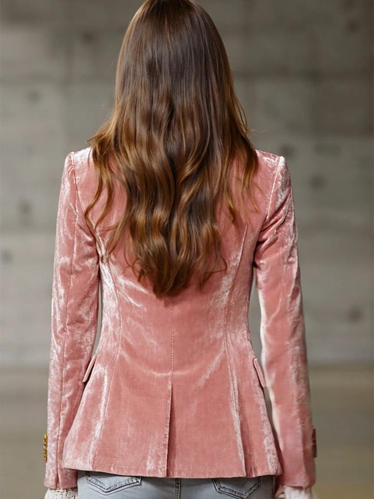 Women's Ins Style Stand Collar Long Sleeve Fashion Slim Fit Blazer Jacket with Pockets