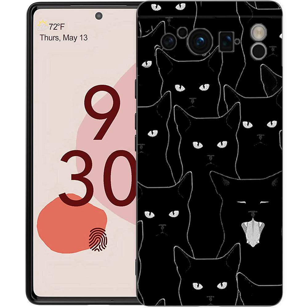 Black Cat Cartoon Cute Phone Case For Google Pixel 8 7 6 Pro 6A 7A 5G Soft Silicone Shockproof TPU Black Cover TPU Fundas