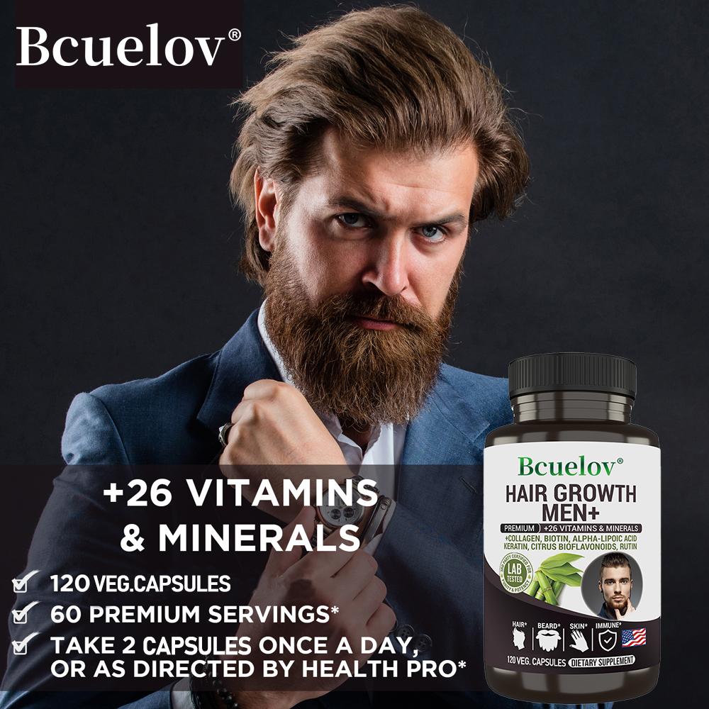 Bcuelov Haarwachstum Männer+ Nahrungsergänzungsmittel, 120 pflanzliche Kapseln, 26 Vitamine & Mineralstoffe