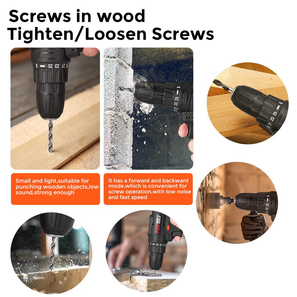 Electric Screwdrivers POWTOOLS - 21V - 1 Batteries Lithium + 28 Accessoires + Chargeur