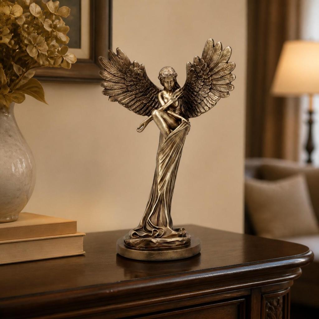 Resin Statue Detailed Handmade Angel with Round Base Timeless