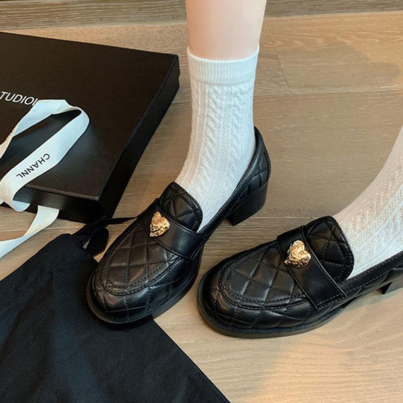 

Мягкая вощеная овчина ромбовидный толстый каблук платформа туфли-одиночки ленивый 40 чёрный