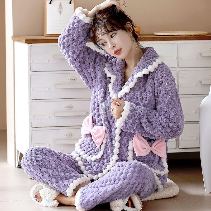 Pijamale noi Costum de iarnă pentru femei Flanel Toamnă și Iarnă Îmbrăcăminte de casă de mărime mare Imbracaminte de acasă pentru studenți, îngroșat, din catifea de corali