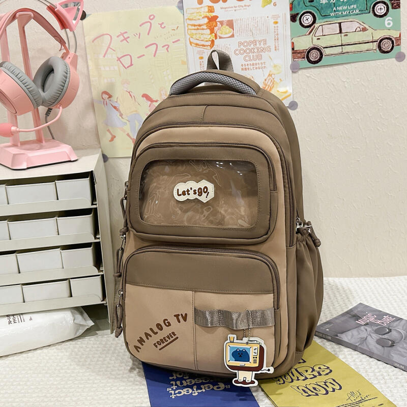 Color Block Backpack Large Capacity Student Schoolbag