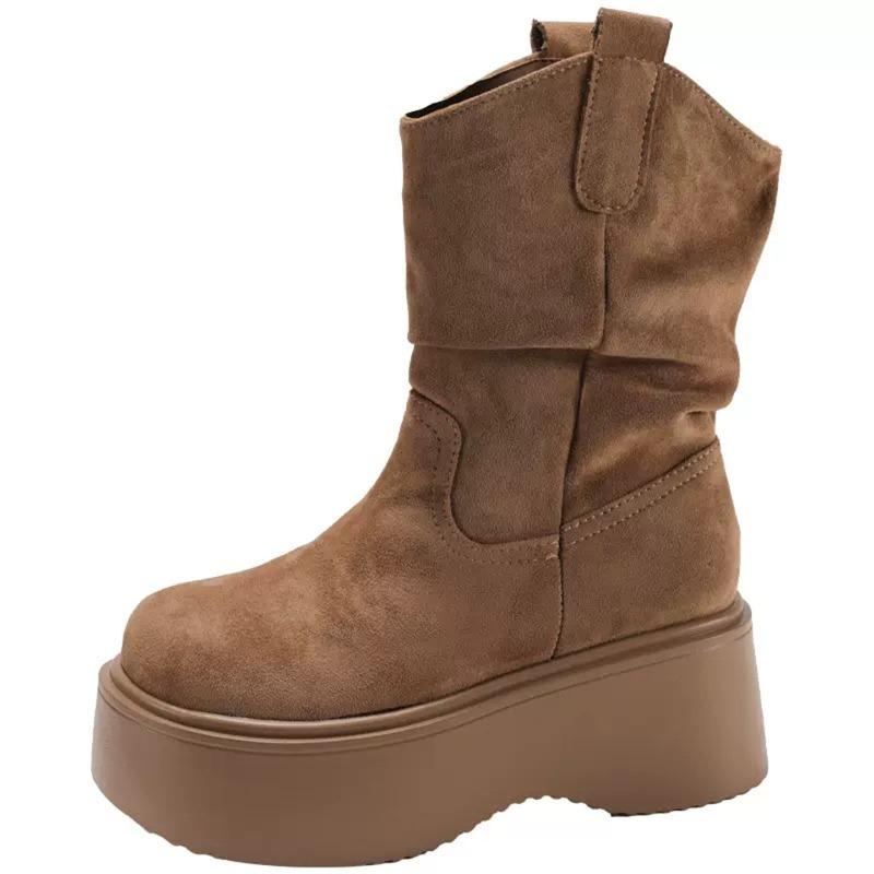 Klobiger Plateauabsatz Damen Stiefeletten Design Runde Zehenpartie Slipper Schuhe Damen Punk Vintage Kurze Stiefeletten De Muje