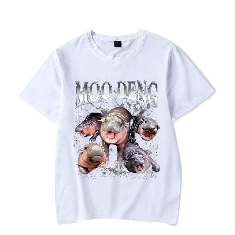 Ladies' Loose Casual Fun Moo Deng Bouncing Pig Print Pure Cotton Short Sleeved Top T-Shirts Women’s