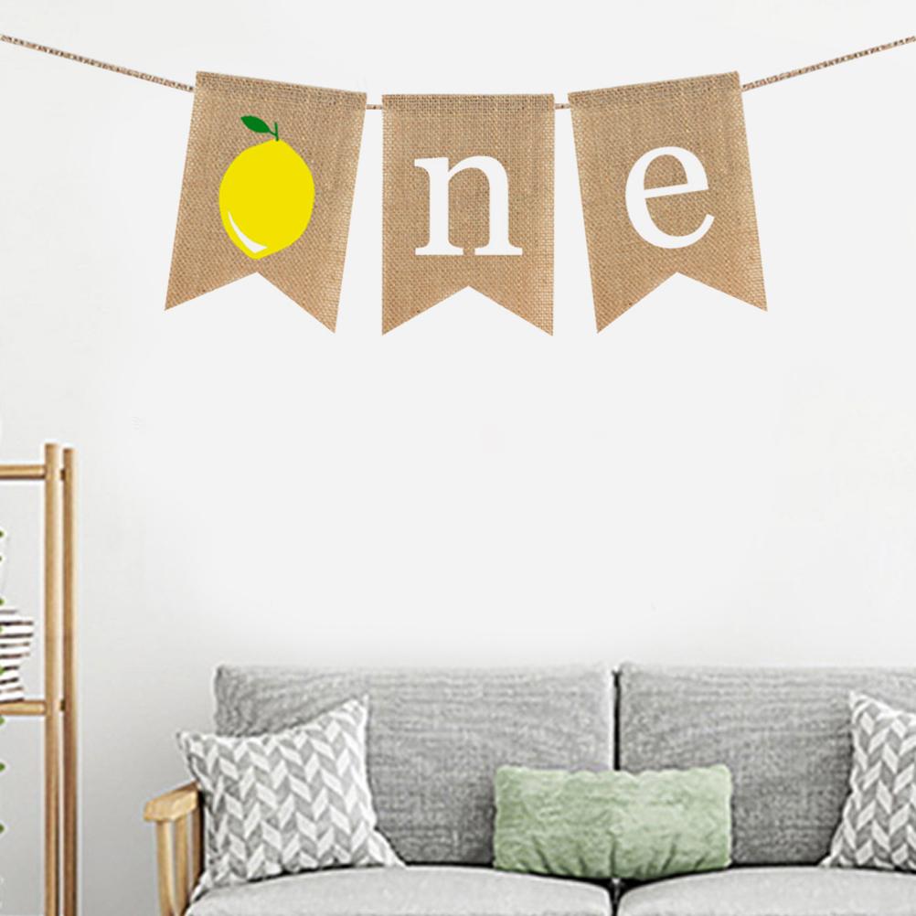Burlap Banner Summer Themed Lemon Baby First Birthday Bunting Pull Flag Kids Party Decoration Hanging Garland (1)