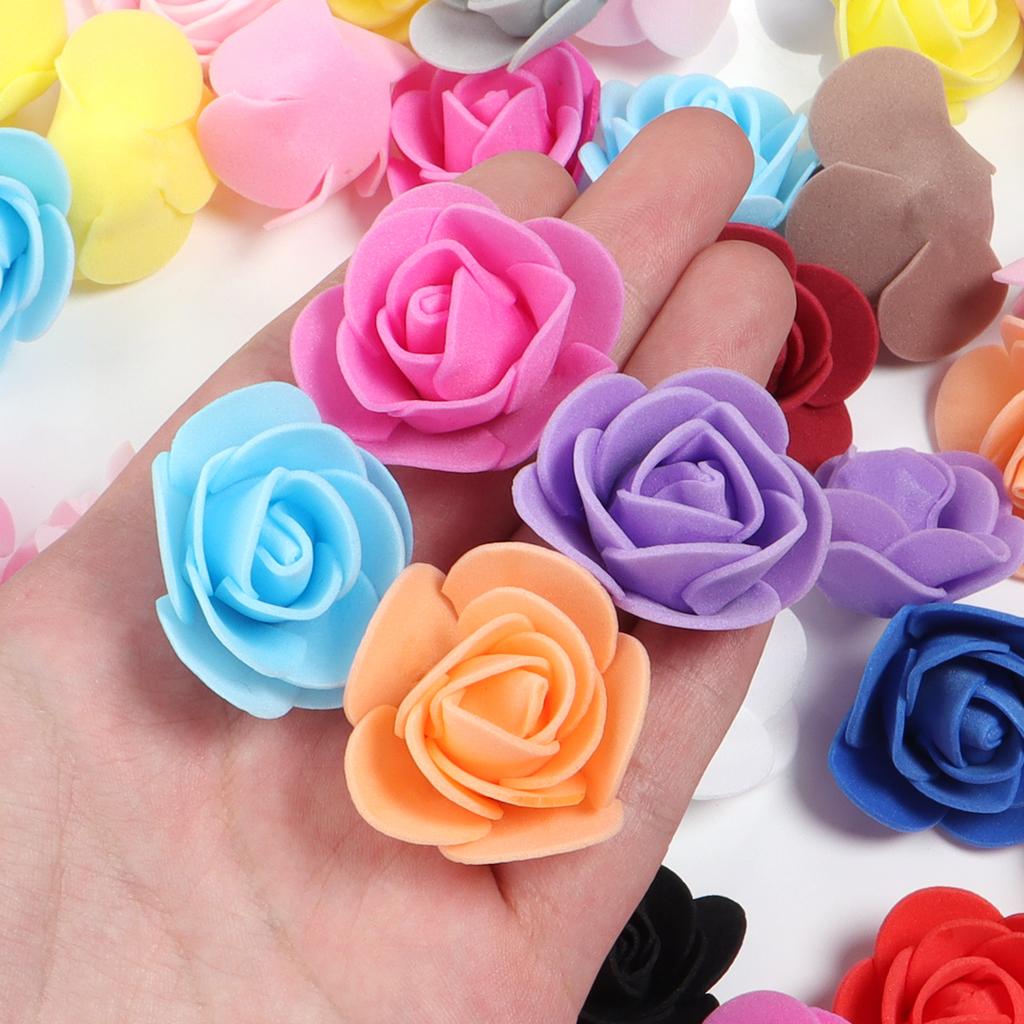 50pcs PE Foam Rose Head 3.5-4.5cm Artificial Flower For DIY Wedding Birthday Party Rose Bear Valentine's Day Gifts Garland Decor