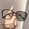 Photochromic Anti-blue Light Flat Mirror for Women In Large Frame, Versatile, Slimming, Plain-faced Student Style Myopia Glasses for Men, Finished