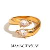 MamacitaSlay 316L Edelstahl Doppelzirkon Schlangen-Öffnungsring Wasserdicht 18K Goldbeschichteter Schmuck Damen Elegantes Geschenk
