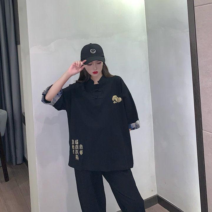 Chinese Ethnic Style Embroidery Fashion Set with Mid Sleeve