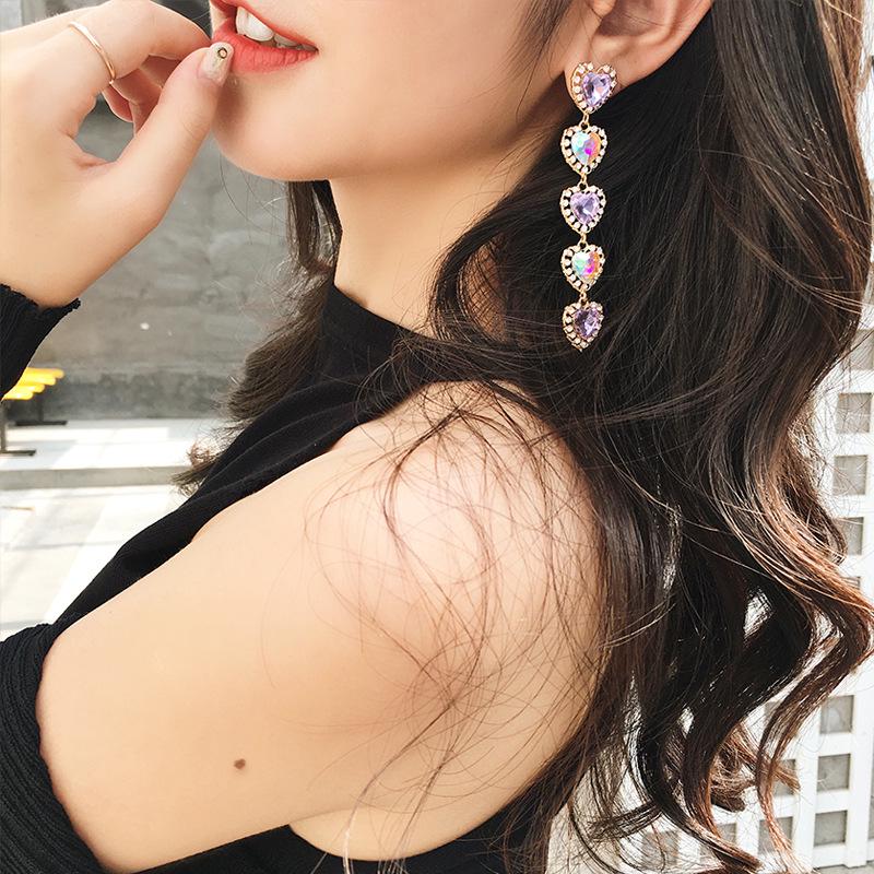 European-American Heart-Shaped Rhinestone Zirconia Earrings