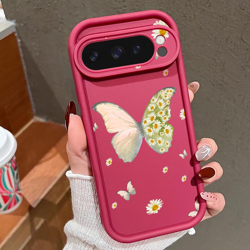 Fresh Daisy Flower Butterfly Pattern Soft TPU Phone Case For Google Pixel 9 Pro XL 8 Pro 8A Lens Protection Matte Shockproof Bumper Cover