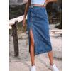 Damen High Waist Midi Rock Gerader Schnitt Seitlicher Knopfschlitz Eleganter Britischer Stil Jeansrock