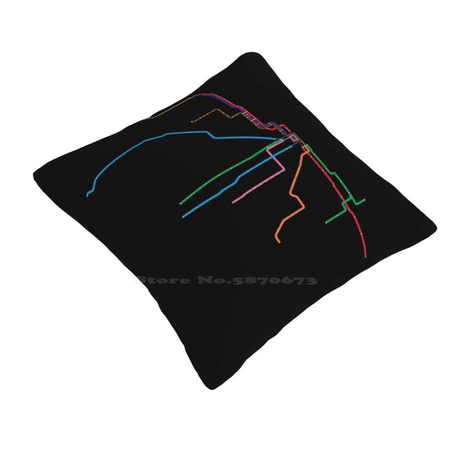 Chicago  L  Map Home Sofa Car Cushion Cover Pillowcase Chicago City Train Cta Map Chitown Red Line Purple Line Green Line 30cmx30cm