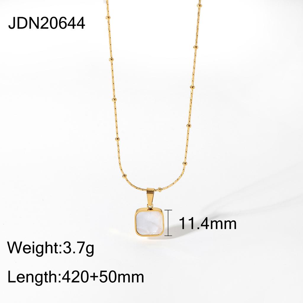 Simple Fashion Stainless Steel Square Shell Pendant Necklace For Women Waterproof Choker Jewelry