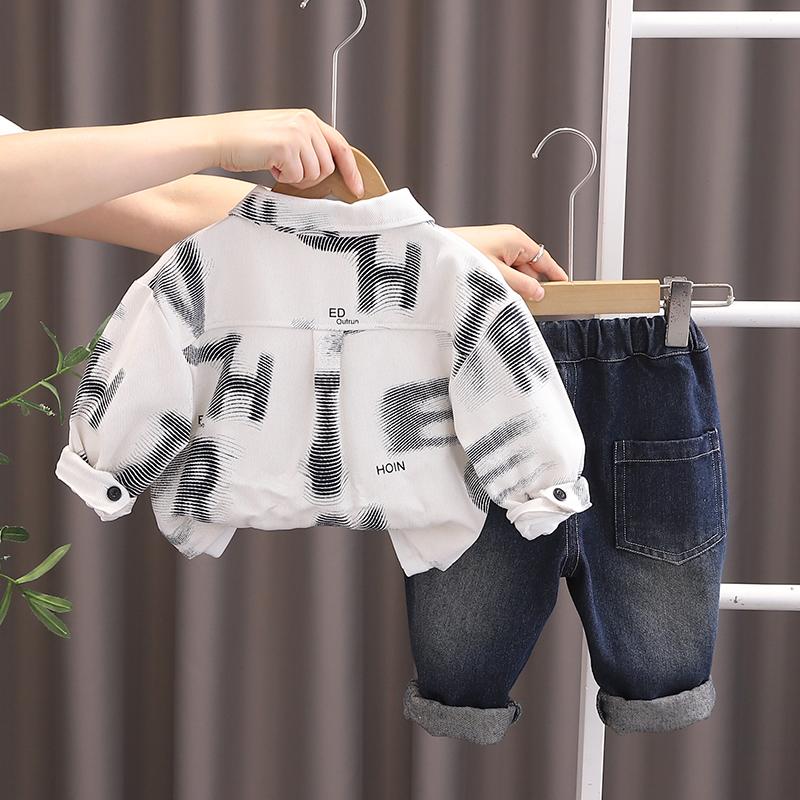 Boys' Long Sleeved 3-piece Set, 0-5-year-old Children's Letter Printed Jacket+white T-shirt+casual Denim Pants, Handsome Clothes