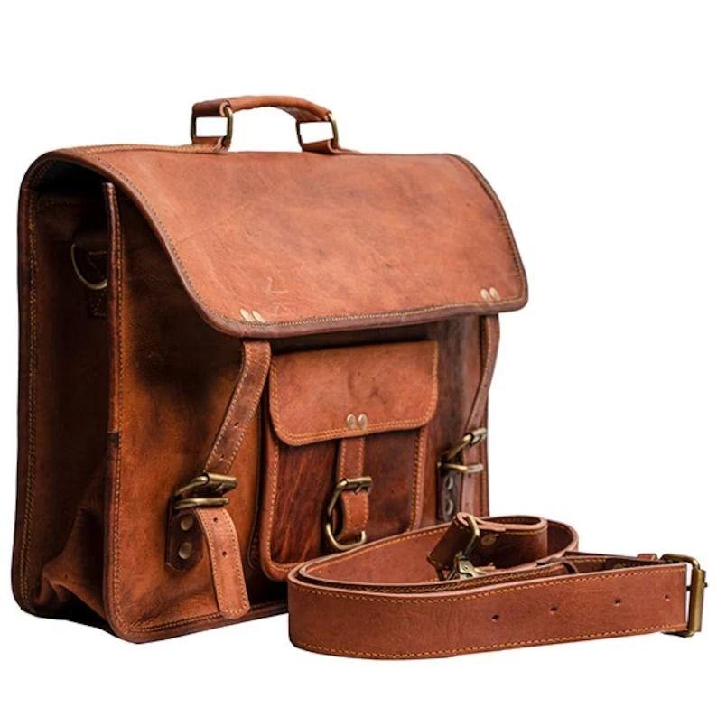 Genuine Vintage Brown Leather Messenger Bag Shoulder Laptop Bag Briefcase Bag