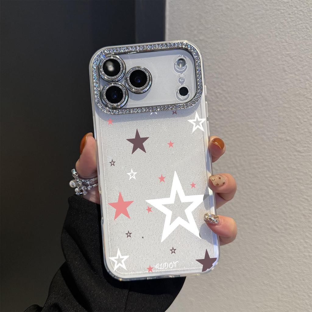 White Stars 2-in-1 Lens Film for iPhone 17 Pro Max/16 Pro/11/15 - Korean Japanese Style, Full Coverage