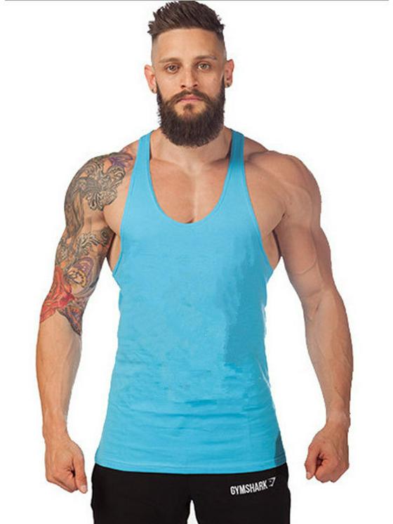 Men's Plus Size Solid Racerback Tank Top - Elastic Cotton Blend for Gym Training