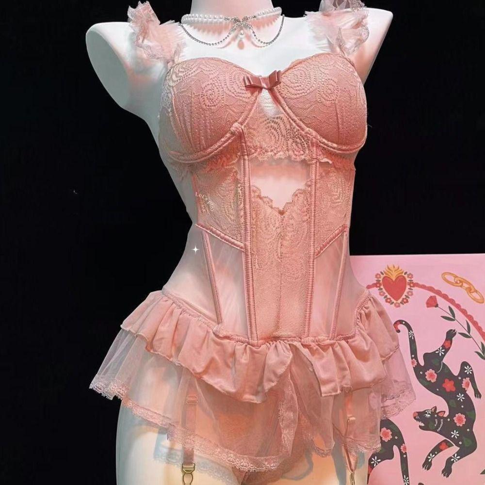 Ruffle Camisole Nightwear Transparent Mesh Nightdress Comfortable Lace Nightgown  Home
