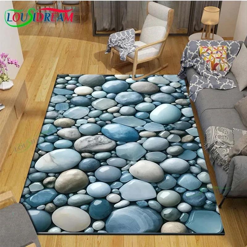 3D Lustige Kieselstein Dekor Teppich für Außenbalkon Garten Couchtisch Schlafzimmer Bereichsteppiche Küche Rutschfeste Fußmatte Teppich Geschenk