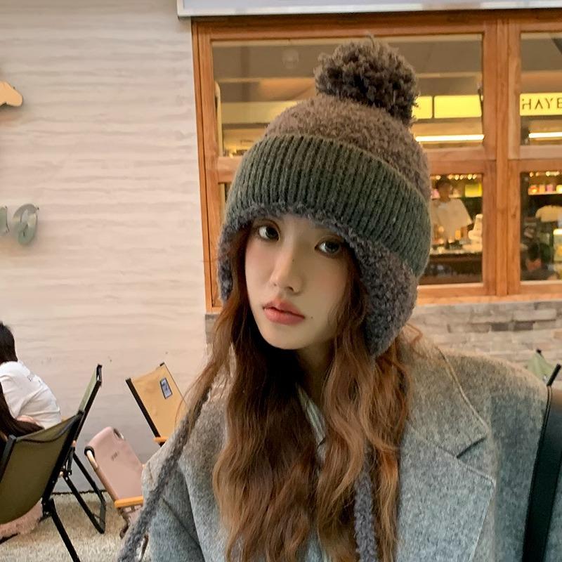 Korean Style Big Head Size Lei Feng Hat for Women Autumn and Winter Plush Warm Ear Protection Knitted Hat Big Face Small Woolen Hat
