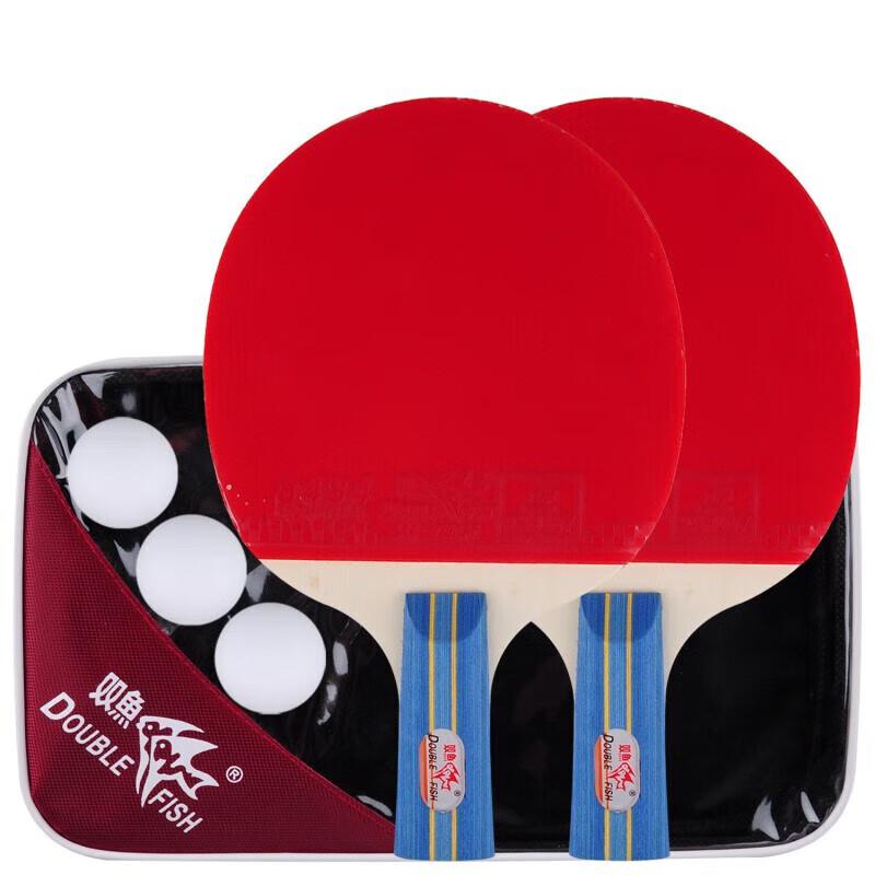 DOUBLE FISH Table Tennis Racket Set - Straight Handle, 2 Rackets + 3 Balls