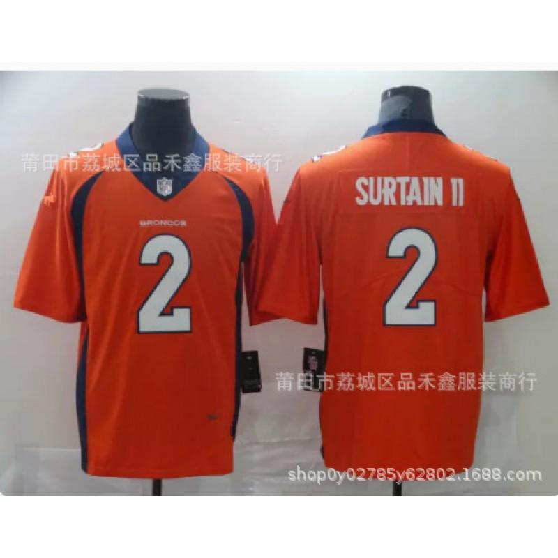 Denver Broncos NFL Footballtrikot 2 Patrick Surtain II Herren Besticktes Spiel-Trainings-Trikot Baumwolle