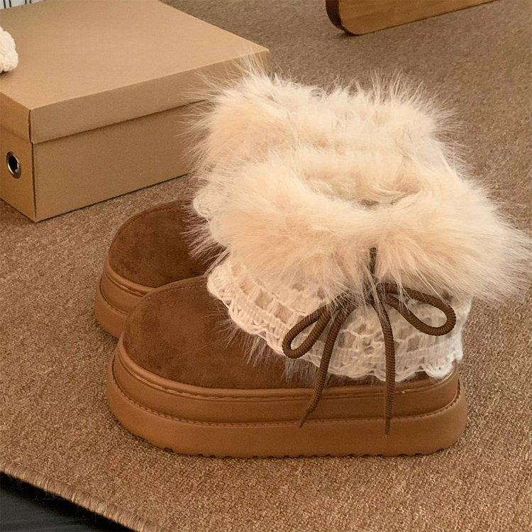 Retro snow boots cotton boots thick-soled fluffy piled thickened warm big cotton shoes