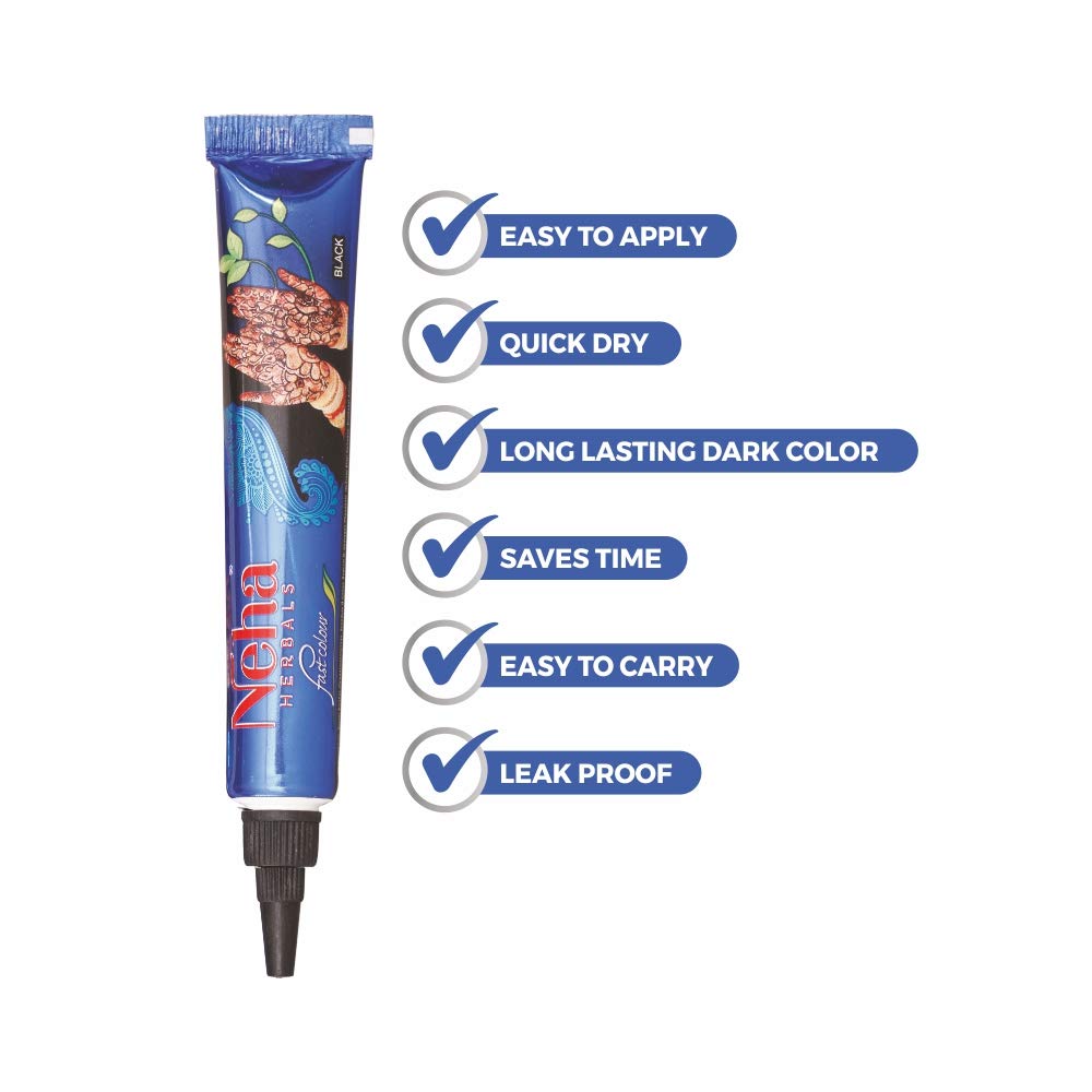 Neha Herbals Fast Color Tube (Pack of 10) - 25G in Each Tube - Black