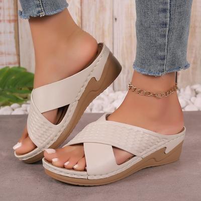 Women's Slippers with Mid Heel Slope Heel 2024 Outdoor Summer Solid Color Open Toe On Sale Lightweight Women's Slippers Slip On